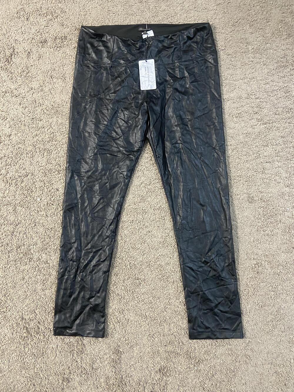 Shinestar Leggings Womens 2X Black Faux Leather Look High Rise Stretch Plus Size